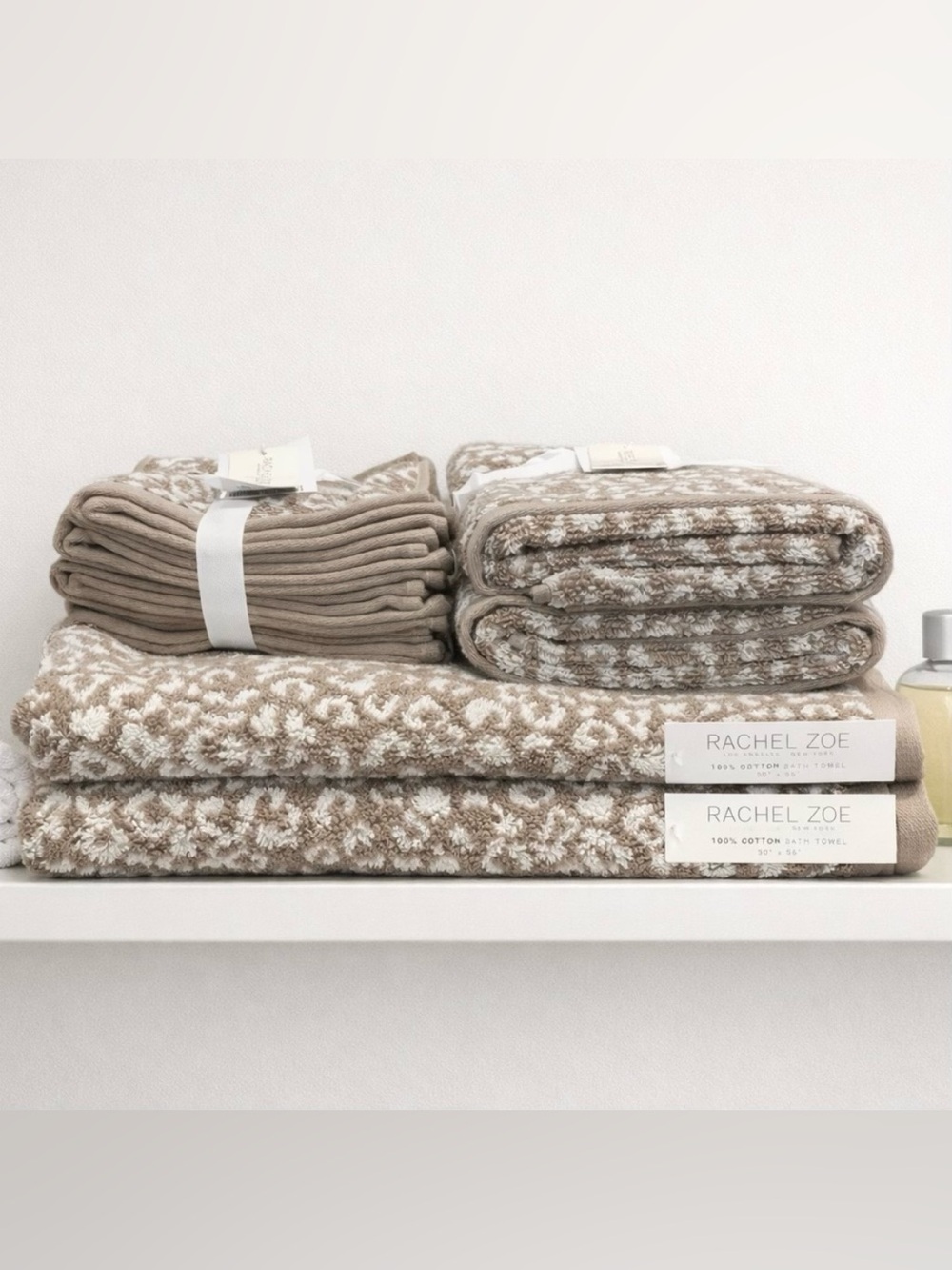 Rachel Zoe 8-piece Towel Set Light Beige & Ivory Leopard Print 100% Cotton NWT